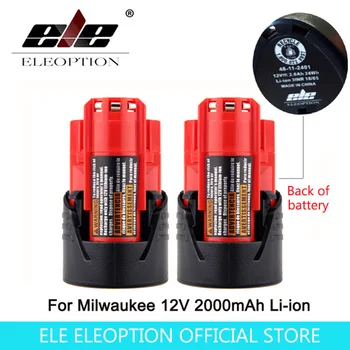 ELE ELEOPTION 2GAB elektroinstrumentus Akumulatora Milwaukee M12 12V 2000mAh Li-jonu Uzlādējamas Litija Rezerves Akumulatoru 48-11-2401