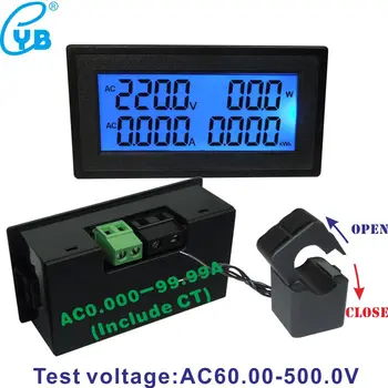 LCD Digital AC Sprieguma Mērītājs 60-500V AC 20A 100.A Jaudu, Enerģijas Analogais Voltmetrs Ammeter Vatu Strāvas Amp Volt Metrs Frekvenču PF