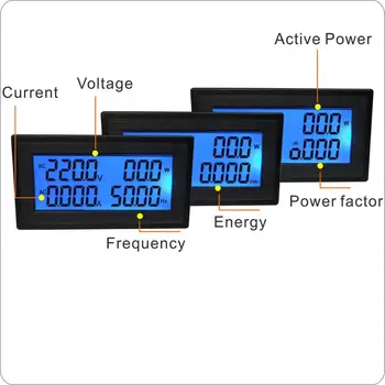 LCD Digital AC Sprieguma Mērītājs 60-500V AC 20A 100.A Jaudu, Enerģijas Analogais Voltmetrs Ammeter Vatu Strāvas Amp Volt Metrs Frekvenču PF