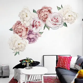 Peoniju ziedu kombinācija, sienas uzlīmes, TV fona sienas dzīvojamā istabā, guļamistabā, Mājas Dekoru, Dāvanu PVC Augstas Kvalitātes Sienas Uzlīmes