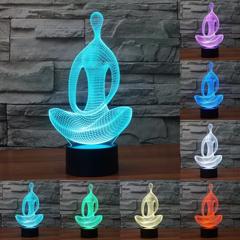 Akrila 7 Krāsu meditācija, Joga 3D LED nightlight no guļamistabas lampa dzīvo jamo istabu apgaismojums, galda, galda Dekorēšana Nakts Gaisma IY803367