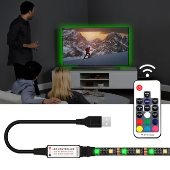 COOLO 5V RGBW RGBWW LED Lentes 17 Taustiņu Remote USB Kabelis Strāvas Elastīga Gaismas Lampa 50CM 1/2/3/4M Galda Ekrāna TV Fona Apgaismojums