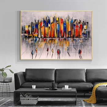 Abstrakti Krāsains Ēkas Eļļas Glezna Uz Audekla Roku Apgleznoti Mūsdienīga Sienas Māksla Attēli Uz Dzīvojamo Istabu Mājas Apdare