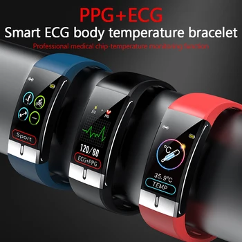 E66 Smart Skatīties Fitnesa Tracker Aproce Ķermeņa Temperatūra EKG Smart Aproce Sirds ritma Monitors Smart Skatīties Mūzikas Vadības Sporta