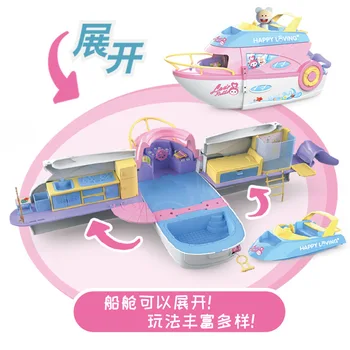Bērni Cute Mini Camper Auto Simulācijas Plastmasas Rozā Kemperu Laivu Transportlīdzekļa Namiņš Mēbeles Meitenēm Izlikties, Spēlēt
