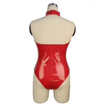 Plus Lieluma Lateksa Bodysuit Seksīga Erotiskā Crotchless Lateksa Catsuit Sarkanu Apģērbu Atvērt Kājstarpes Jumpsuit Patentu Ādas Apakšveļa, Kostīmi