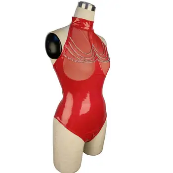Plus Lieluma Lateksa Bodysuit Seksīga Erotiskā Crotchless Lateksa Catsuit Sarkanu Apģērbu Atvērt Kājstarpes Jumpsuit Patentu Ādas Apakšveļa, Kostīmi