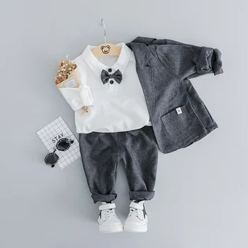 HYLKIDHUOSE Pavasarī Baby Zēnu Apģērbu Komplekti, Vīriešu, Bērnu Ikdienas Apģērbu Džentlmenis Stila Toddler Zīdaiņu Pleds Mēteļi T Krekls Bikses