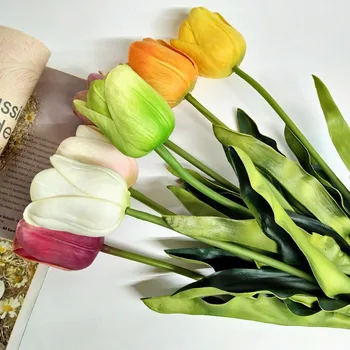 YO CHO 66CM PU Tulip Mākslīgie Ziedi Viltus Plante Ziedu Kāzu Mājas Dekori Mākslīgo Ziedu Tulpe