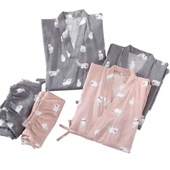 Pāriem Pilnu Kokvilnas Vienkāršu Stila Pyjama Komplekts Vīriešiem Un Sievietēm Vasarā Jaunu V-Veida Kakla Sleepwear Maz Kaķis Iespiesti Homewear Mīļotājiem Ikdienas Valkāšanai