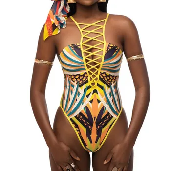 Plus Lieluma Sievietēm Push-up Bikini Komplekts Etnisko Stilu Polsterēta Pārsējs Peldkostīmu Vintage Brazīlijas Biquini Peldkostīmi Retro peldkostīms