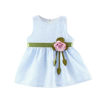 Modes Vasaras Baby Meitenes Ziedu Svītrainām Princese Kleitas, Bērnu Kleitas bez Piedurknēm 1-4T karstā