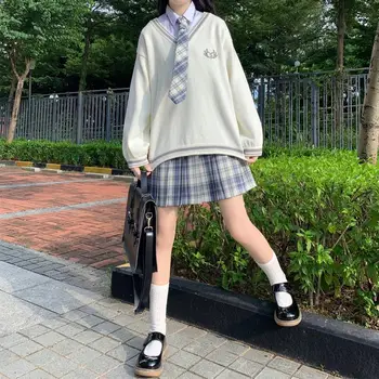 Japāņu Kawaii Meitene Lolita Džemperis Uzstādīt Salds, Maigs Vintage Preppy Stils JSK Vienotu Meitene Puff Piedurknēm Gudrs Sieviete Pulovers Uzvalks