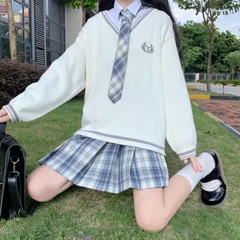 Japāņu Kawaii Meitene Lolita Džemperis Uzstādīt Salds, Maigs Vintage Preppy Stils JSK Vienotu Meitene Puff Piedurknēm Gudrs Sieviete Pulovers Uzvalks