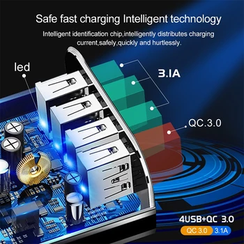Iphone, Samsung, Huawei Xiaomi Universālais Smart Tālrunis, Lādētājs QC 3.0 Ātri Ātrās Uzlādes Lādētājs 3A 4U 4) Ostas Vairākas USB