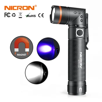 NICRON 90 Grādiem Vērpjot LED Lukturīti Handfree Ūdensizturīgs iedarbību ipx4 800 Lūmenu Baltās / UV Gaismas Magnēts LED Lāpu Gaismas N72 / N72-UV