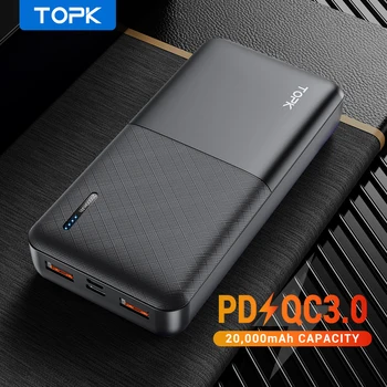 TOPK Power Bank 20000mAh Ārējo Akumulatoru Ātru Lādētāju 3.0 + USB Type C PD 3.0 Ātri 18W Powerbank iPhone Xiaomi Mi 9 8