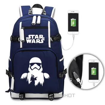 WISHOT Star Wars Darth vader Yoda Iespiesti mugursoma, Skolas Somas ceļojuma Plecu Klēpjdatoru ar USB Uzlādes Ports, Somas
