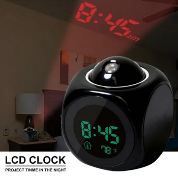 Jauno Radošo Uzmanību Projekcijas Digitālā Laika LCD Atlikt Pulkstenis Zvana Modinātājs Displeja Apgaismojums LED Projektors Mājas Taimeris Pulkstenis