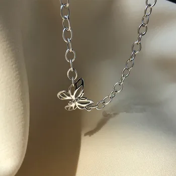 925 Sterling Silver Butterfly Šarmu, Kaklarotas & Kuloni sānslīdi kaklasaite Paziņojumu Kaklarota Sievietēm Rotaslietas dz283