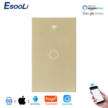EsooLi ASV Standarta Tuya Smart Dzīves Wifi Smart Sienas Touch Gaismas Slēdzi 1/2/3 Banda Kristāla Stikla Vienotā Uguns Līnijas Touch Switch
