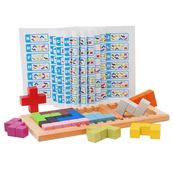Krāsains Koka Jautri Tetris Puzzle Rotaļlieta Bērniem Pirmsskolas Magination Izlūkošanas Iztēli Izglītības Rotaļlietas Bērniem Dāvanas