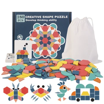 DIY Bērnu Koka Rotaļlietas 155pcs Koka Jigsaw Puzzle Board Uzstādīt Krāsains Bērnu Montessori Izglītības Rotaļlieta Bērniem, Bērniem, Dāvanu