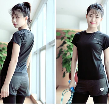 Sievietes ātri sausas sporta krekls Elpojošs melns burts T-krekls ar Īsām piedurknēm trenažieru Zāle, joga krekli