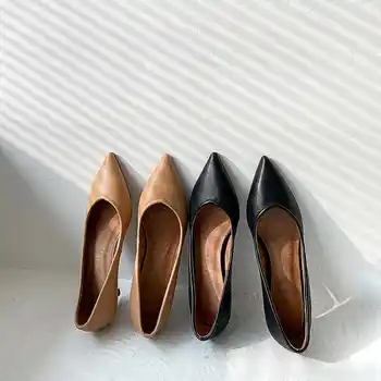 Krazing Pot īstas ādas classic basic vienkāršu stila paslīdēt uz biroju dāma ikdienas valkāšanai duncis papēži norādīja toe sūkņi L18