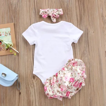 Pudcoco ASV Akciju 3pcs Infant Baby Girl Apģērbu ar Īsām Piedurknēm Kokvilnas Vēstuli Romper Jumpsuit Ziedu Īss Elsas Apģērbs Apģērbs