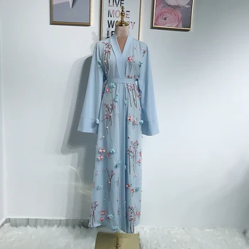 Plus Lieluma Ilgi Kimono Jaka Femme Mujer Modes Abaya Musulmaņu Sieviešu Ziedu Izšuvumu Jaciņa Blūze Roupas Feminina Apģērbi