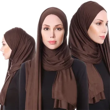 Soild krāsu kokvilnas šalle hijab musulmaņu sieviešu stiept jersey lakatu sievietes galvu aptiniet lakatus turban foulard femme musulman