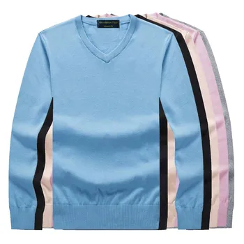 2019 jaunā Pavasara vīriešu džemperi, puloveri Vienkāršu stila kokvilnas trikotāžas V kakla džemperis Plānie džemperi, vīriešu trikotāžas Zils Sarkans Melns