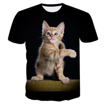 Unisex Bērnu Vasaras T Krekls Karikatūra Iespiests Kaķis Dzīvnieku Topi Tees Bērniem, Bērnu Ikdienas Apģērbu poliestera T-krekls Meitenēm Zēniem