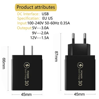 USB Lādētāju Ātri Uzlādēt 3.0 ES MUMS Plug Adapteri Sienas USB Ātrās Uzlādes Lādētājs USB Uzlādes Adapteri, Lai Tālruni