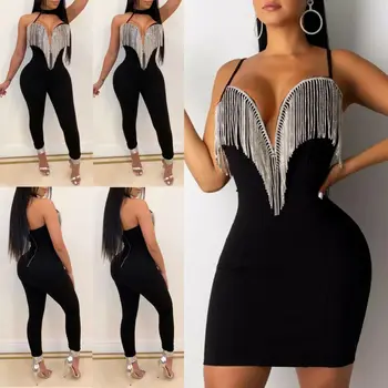 Modes Sievietes Sexy vienkrāsainu bez Piedurknēm, Dziļu V veida kakla Pušķis Šauri Slim Jumpsuit Romper Playsuit Clubwear Apģērbs