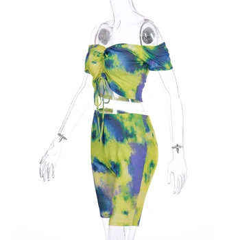 2020. gada Vasarā Jaunu Kaklasaiti Krāsošanas Tracksuit Sievietes 2 Gabals Apģērbs, Svētku Apģērbs ar Īsām Piedurknēm Augšu un Biker Sviedri Bikses Uzvalki Komplekts