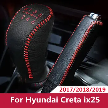 2gab par Hyundai Creta ix25 2017 2018 2019 2019 Piederumi Auto Pārnesumu Pārslēgšanas Rokturi Galvas Pārvalki Rokas Satver Govs Ādas Apmales