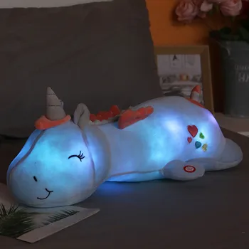 1pc 60CM Gudrs Kvēlojošs LED Gaismas Unicorn Plīša Rotaļlietas Jauki Gaismas Dzīvnieku Unicorn Spilvena Pildījumu Lelles Bērniem Bērniem Dāvanas