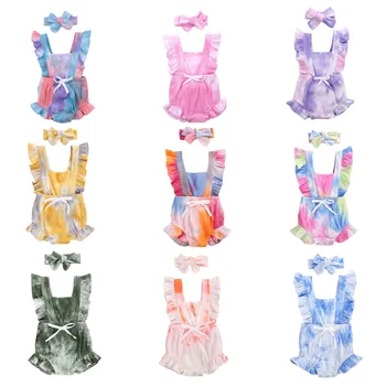 9 Krāsas Jaundzimušais Meitenes Vasaras Bodysuits Apģērbu bez Piedurknēm, ar Slīpumu, Mežģīņu Bodysuits+Galvas 2gab Apģērbu Komplekts 0-24M
