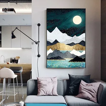Meža kalnu saulrieta ainavas plakātu sienas mākslas abstraktā audekls gleznošanai, lai dzīvojamā istaba