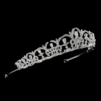Modes Kritums CZ Kubiskā Cirkonija Ziedu Līgavas Tiara Royal Crown Romantisku Kāzu Galvas Matu Rotu S16414