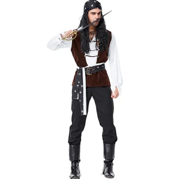 Deluxe Vīriešiem Galvaskausa Pirāts Tērpi Halloween Savvaļas Pieaugušo Kapteinis Cosplay Apģērbi