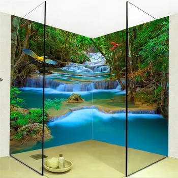 PVC Ūdensnecaurlaidīga Pašlīmējošas Sienas Tapetes 3D Ūdenskritumi Dabas Ainavas Foto tapešu Vannas istaba, Tualete Virtuves, Mājas Dekoru