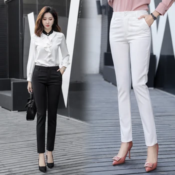 Ir 2021. Jaunu Augsto Vidukli, Biroja Dāma Bikses korejas Modes Dāmas Pilna garuma Taisnas Bikses Sievietēm, Oficiālu Darbu Valkāt Cietās Bikses
