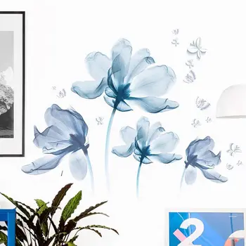 Zilā Puķe Noņemama Sienas Uzlīmes 3D Akvarelis Tintes Sienas Art Sienas Uzlīmes Mākslas Dzīvojamā Istaba Guļamistaba Dekorēšana Mājas Dekoru