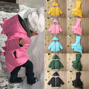 Jaunu 2019 Bērniem, Baby Toddler Meitene Zēns Kapuci Rāvējslēdzēju, garām Piedurknēm Mētelis Silta Jaka 3D Dinozauru Outwear