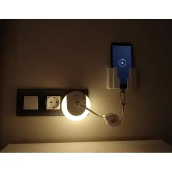 Bērnu nakts gaisma ar dual USB lādētājs + ievelkamu USB Kabelis Android un IPhone + mobilo turētāju pie sienas