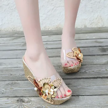 SAGACE kurpes sieviete Modes Vasaras PU vizuļi Ziedi pārredzamu Romiešu Sandales Platformas Gadījuma Pludmales apavus sieviete sandales 2020Feb5