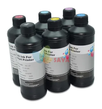 6x250ml Balts/C/M/Y/BK un tīrīšanas šķīdumu UV Tinte Epson Bortu printera galvu,UV LED tintes, varat drukāt uz visu